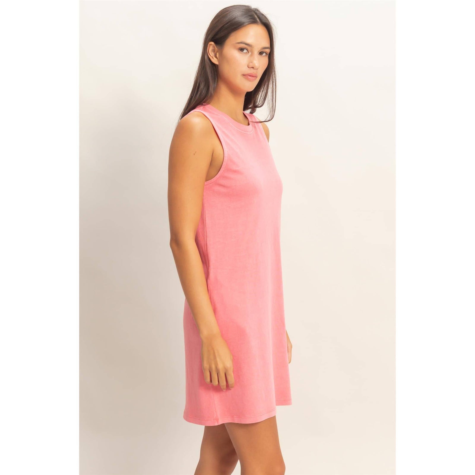 Pigment Dyed Sleeveless Mini Dress: TAFFY PINK