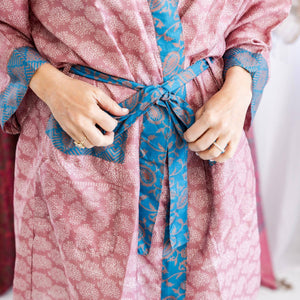 Art Silk Sari Kimono Knee Length