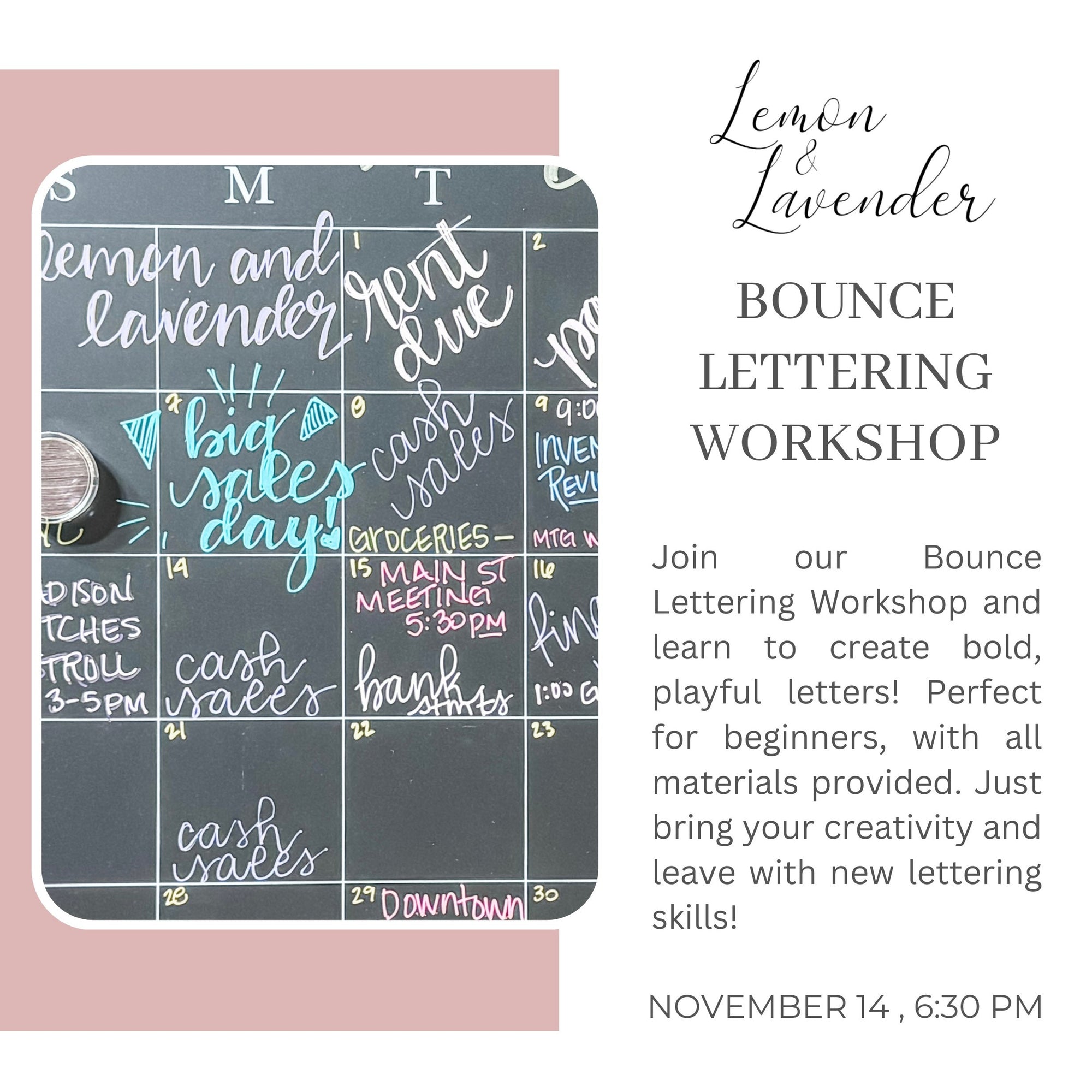 Bounce Lettering Workshop - November 14 6:30 pm