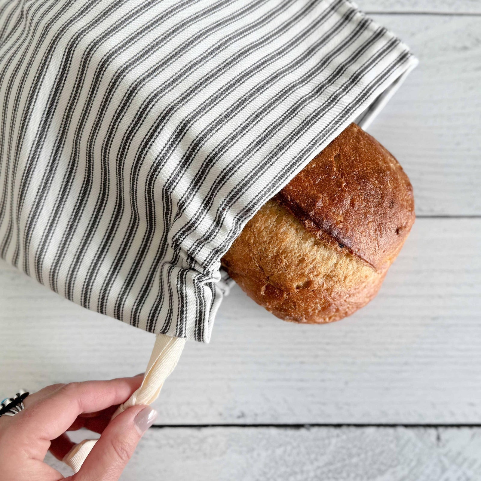 Stripe Bread Bags, Grey Ticking