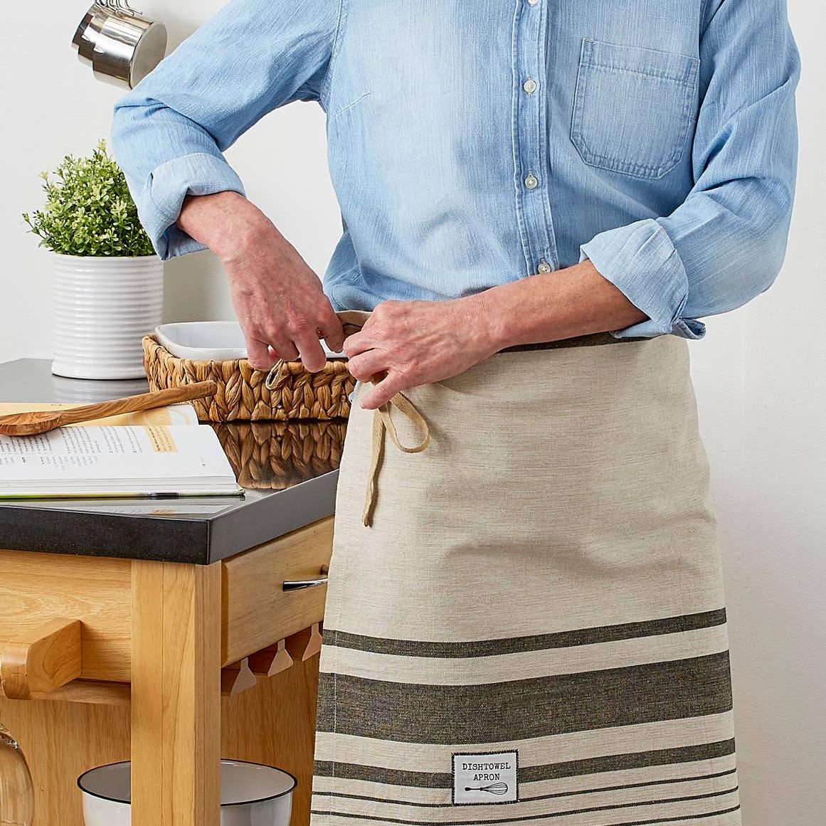 Flax & Black Pantry Stripe Dishtowel Apron