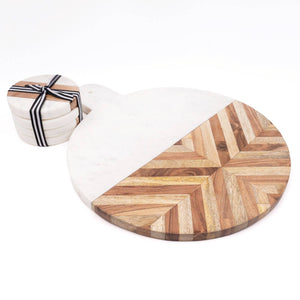 Serving Board, Marble & Wood Round Cheese Board