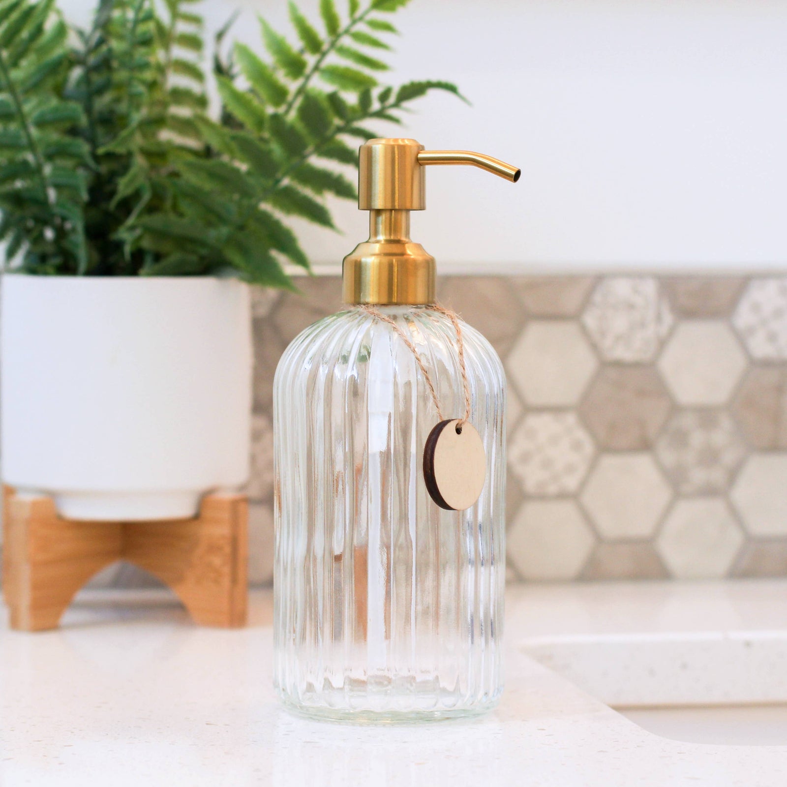 Refillable 14oz Glass Lotion/Soap Bottle - Brass Pump