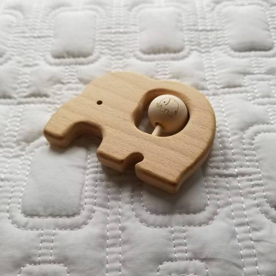 Beech Wood Teether Elephant Rattle