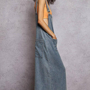 Denim Contrast Ruffle Woven Overalls