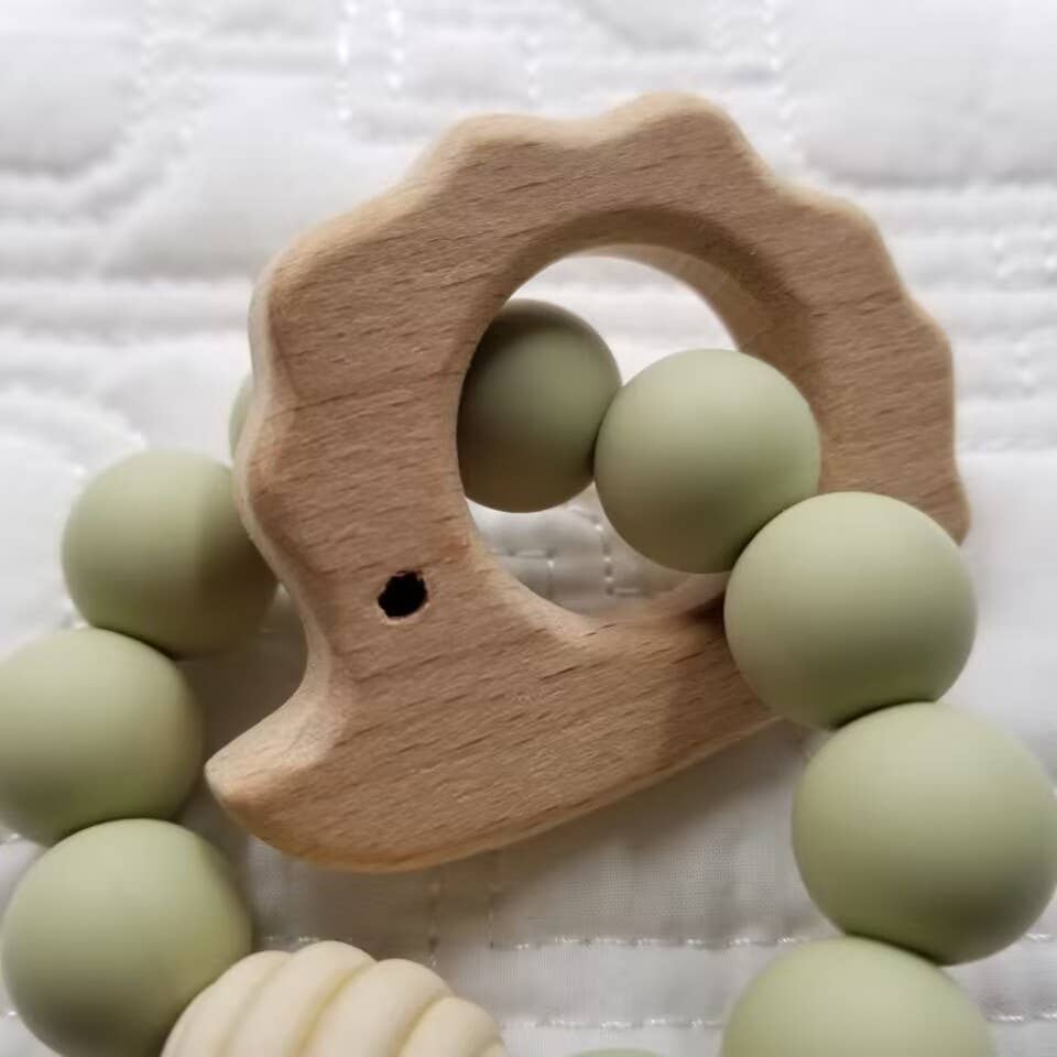 Beech Wood Hedgehog Silicone Bead Teether Ring