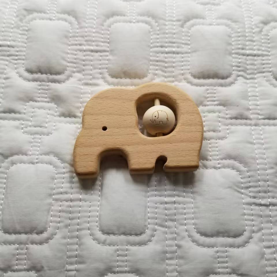 Beech Wood Teether Elephant Rattle