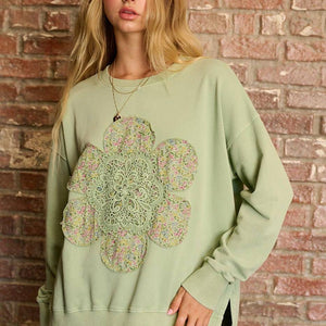 Flower Patch Mineral Wash Top: Sage
