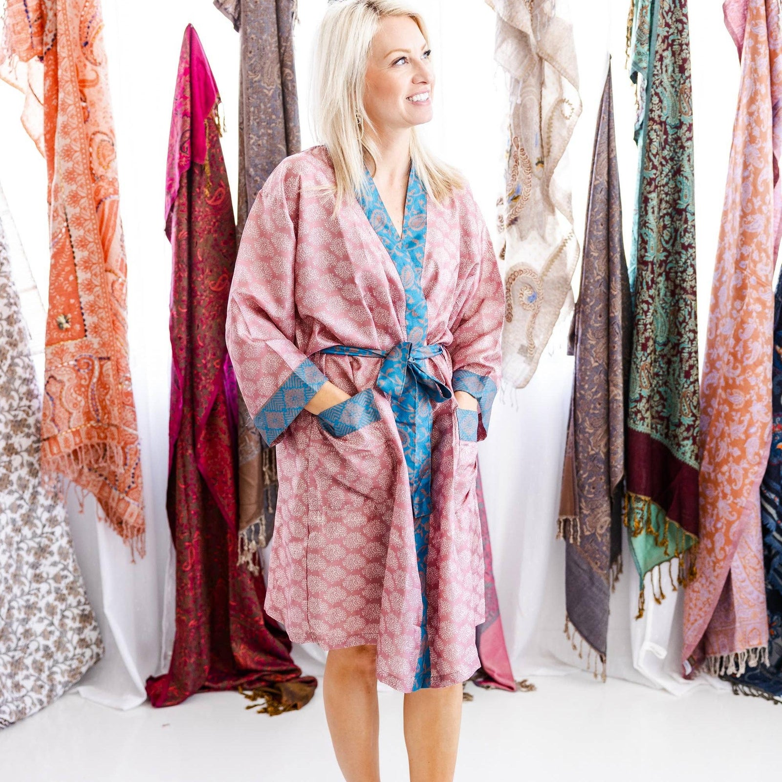 Art Silk Sari Kimono Knee Length