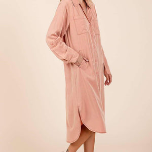Mineral Wash Shirt Midi Dress: Dusty Coral