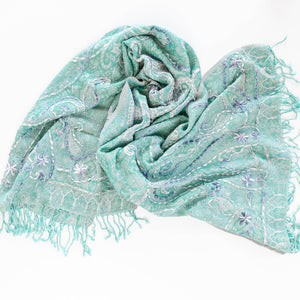 Woven Embroidered Women's Wool Wrap: Salmon