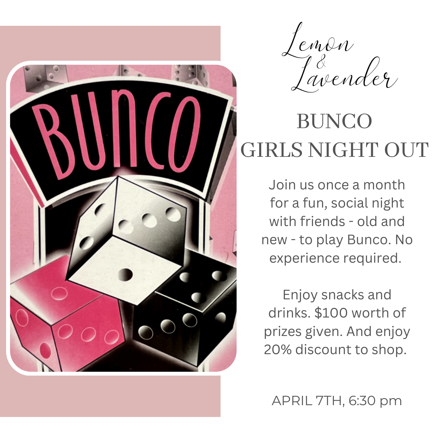 Bunco - April 7th,  6:30 PM