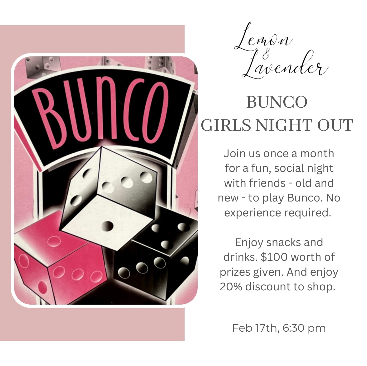 Bunco - February 17th, 6:30 PM