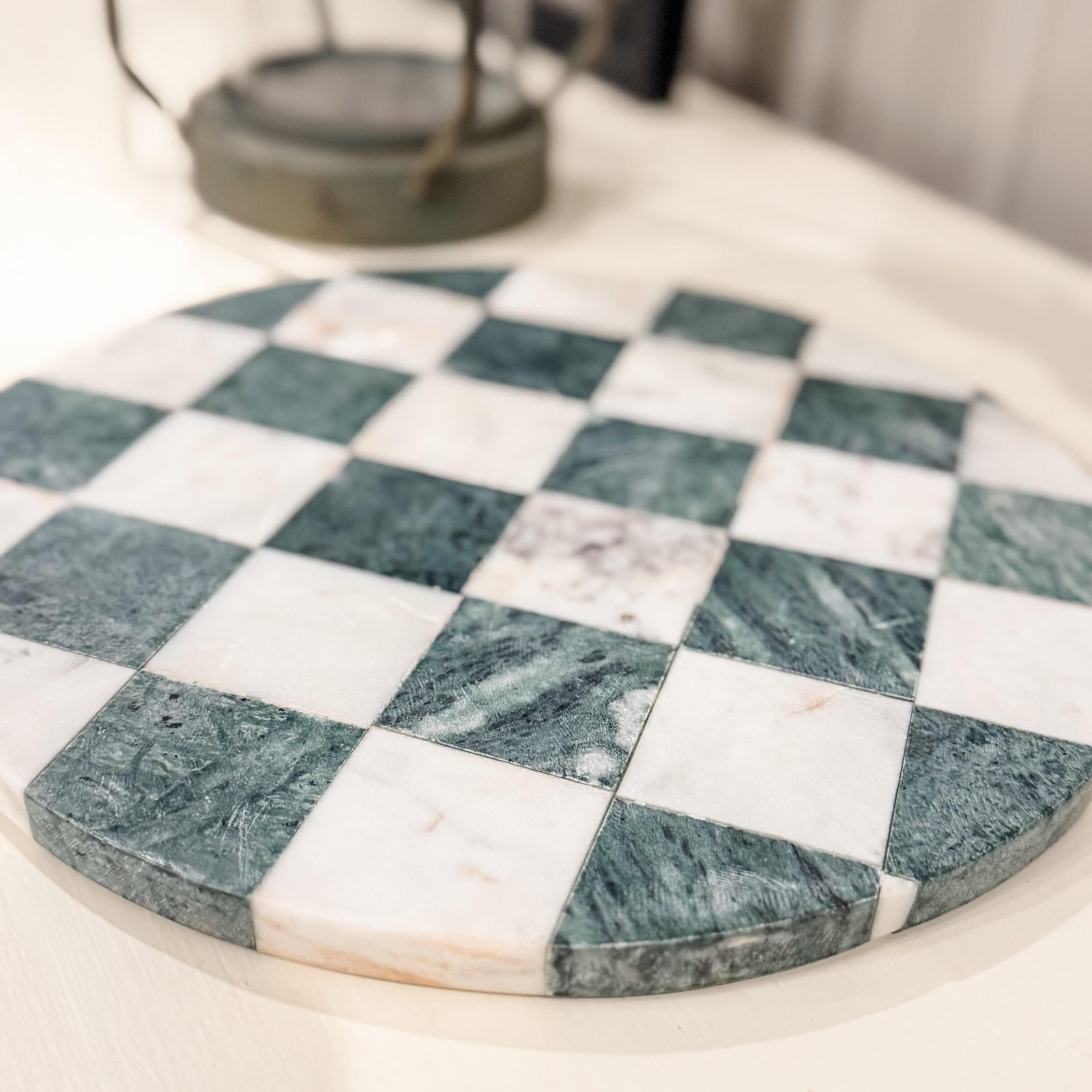 12” Round Checkered Marble Board