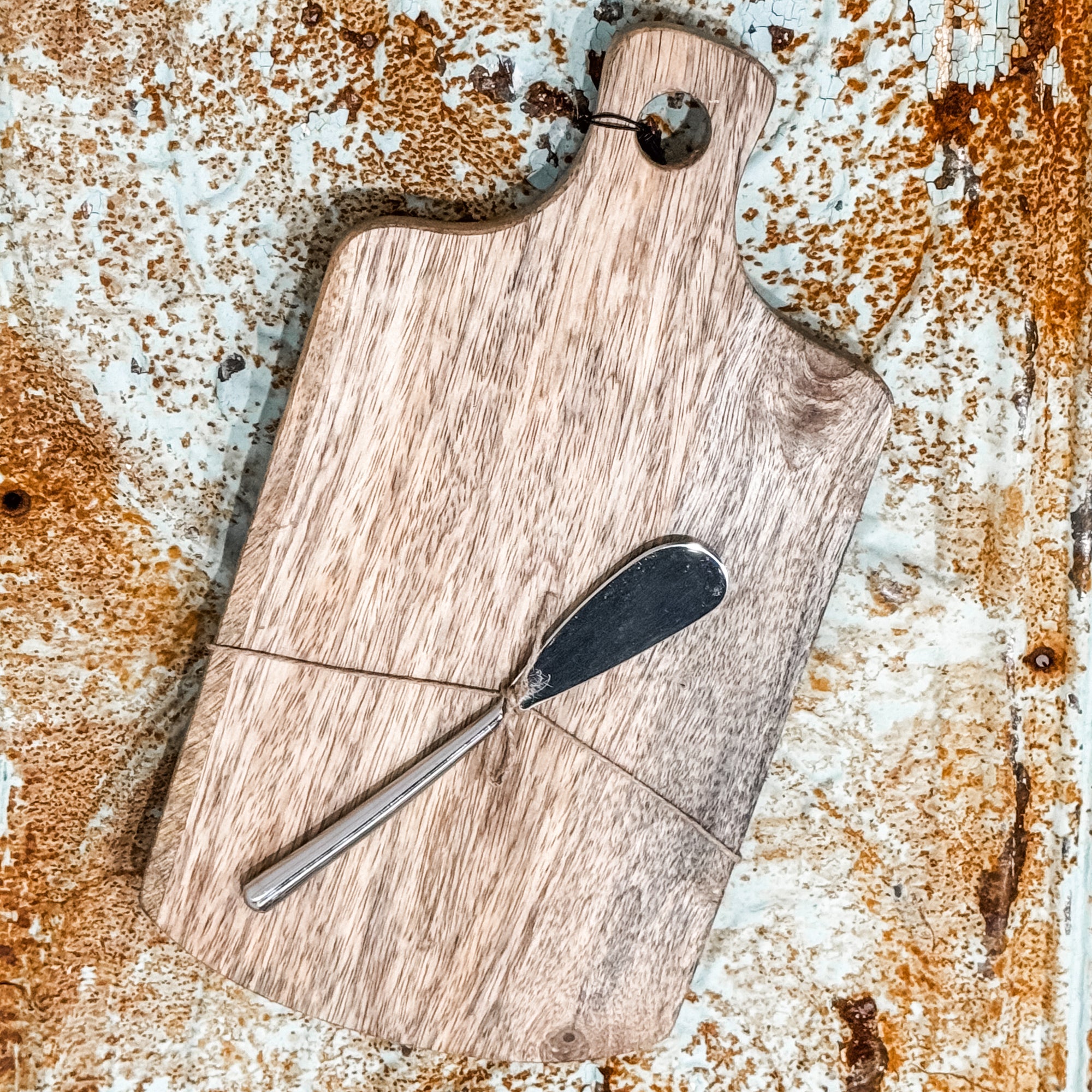 Mango Wood Cheese Cutting Board with Handle and Canape Knife