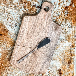 Mango Wood Cheese Cutting Board with Handle and Canape Knife