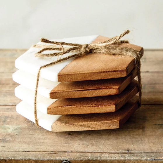 Wood Hexagon Coasters, Set of 4