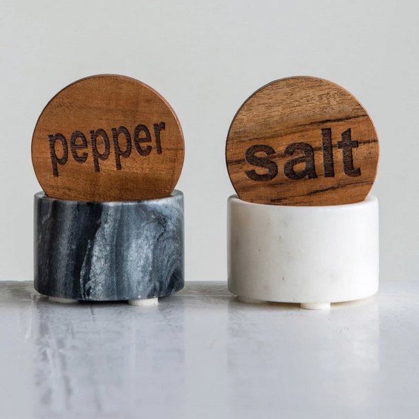 Salt & Pepper Container with Wood Lid