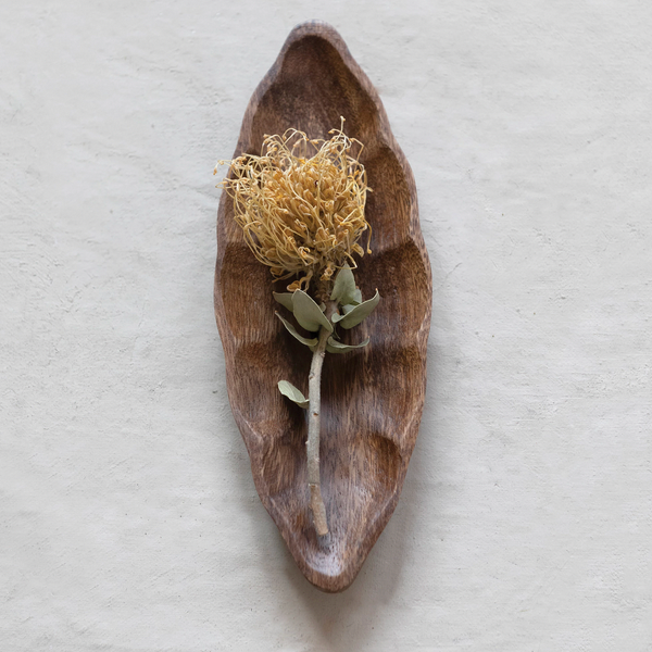 Hand Carved Acacia Wood Leaf Shaped Dish