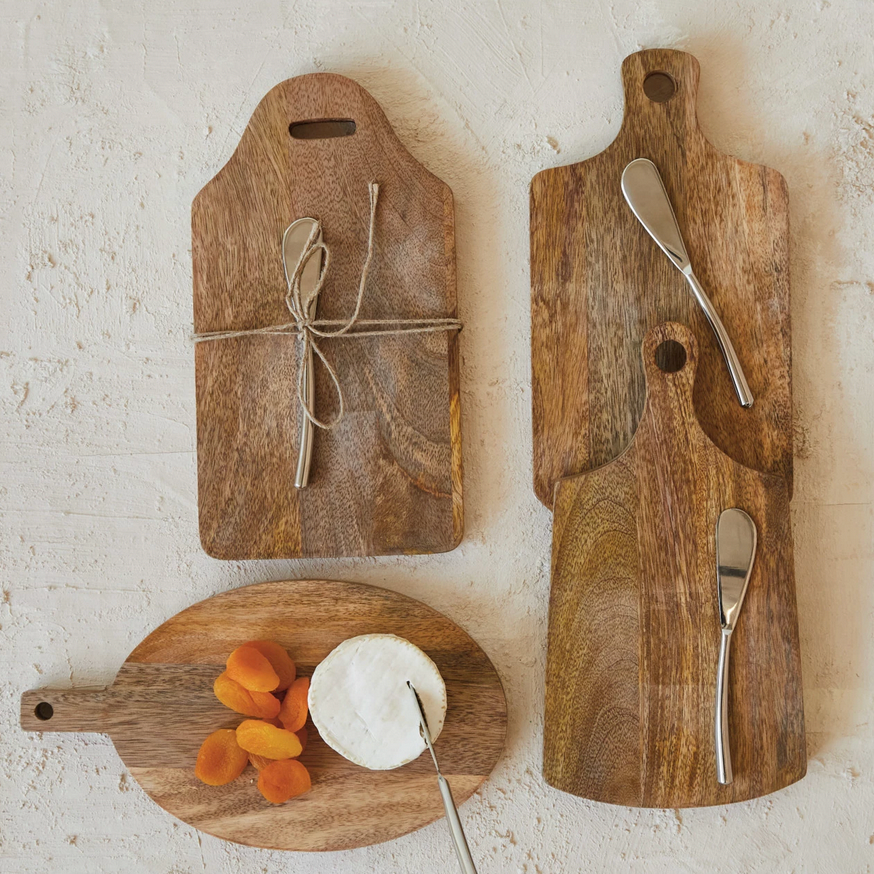 Mango Wood Cheese Cutting Board with Handle and Canape Knife