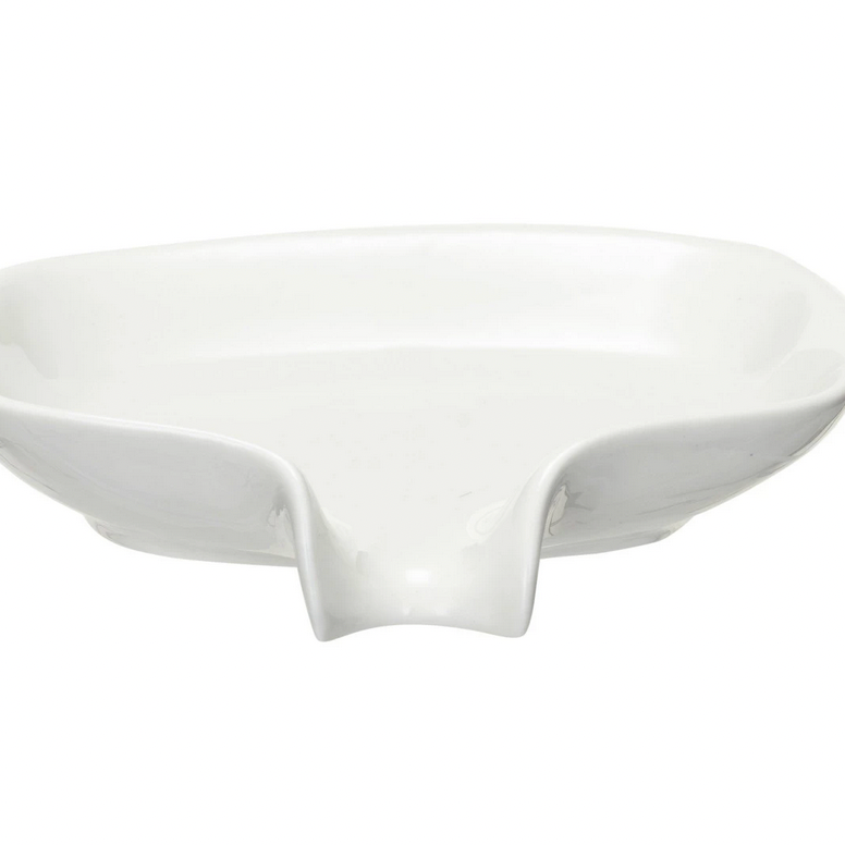 Stoneware Soap Dish with Drip Spout, White