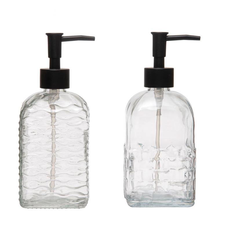 Refillable Embossed Glass Soap Dispenser