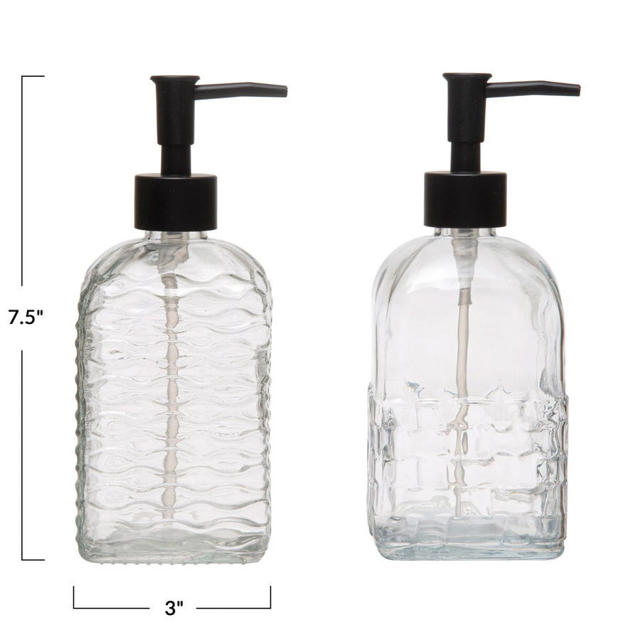 Refillable Embossed Glass Soap Dispenser