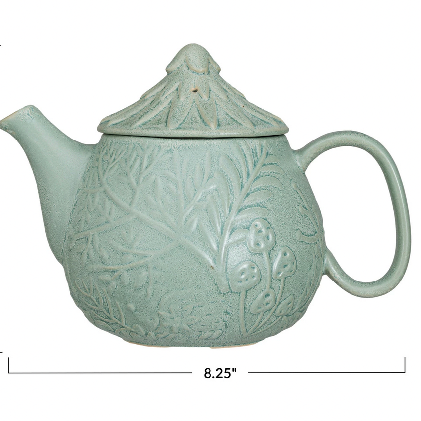 30 oz. Embossed Stoneware Teapot with Strainer