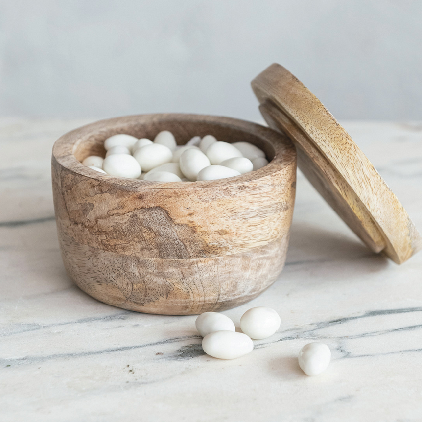 Mango Wood Salt/Pepper Cellar w/ Lid, Natural