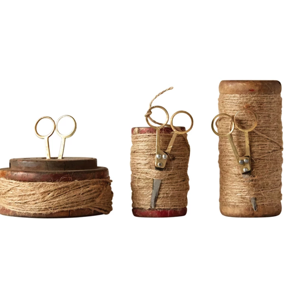 Wooden Spools with Jute/Scissors