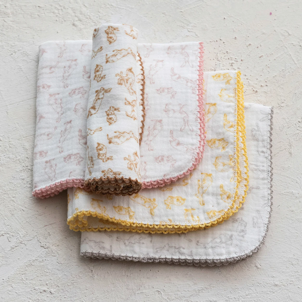 Cotton Burp Cloth with Rabbits