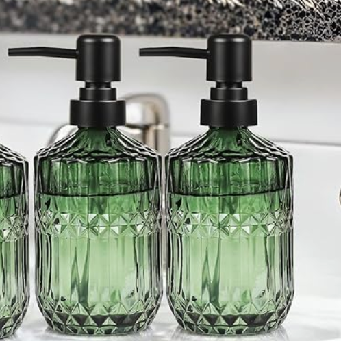 Green Glass Soap Dispenser - Black or Gold Pump