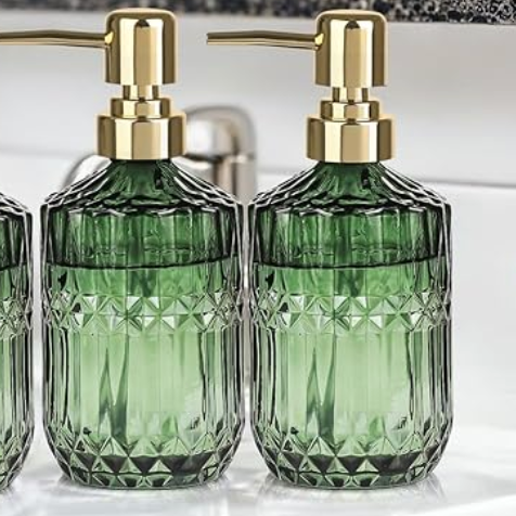 Green Glass Soap Dispenser - Black or Gold Pump