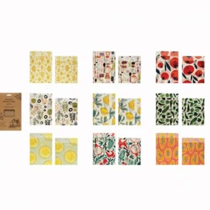 Reusable Fabric Beeswax Food Bags, Set of 2