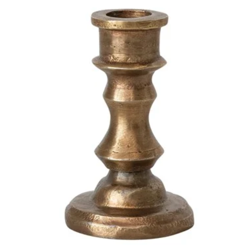 Cast Aluminum Taper Holder, Antique Brass