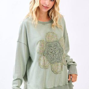 Flower Patch Mineral Wash Top: Sage