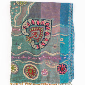 Woven Embroidered Women's Wool Wrap: Salmon