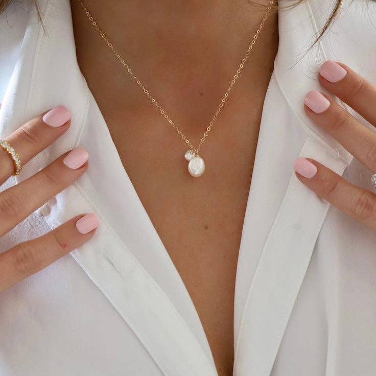 Double Pearl Drop Necklace
