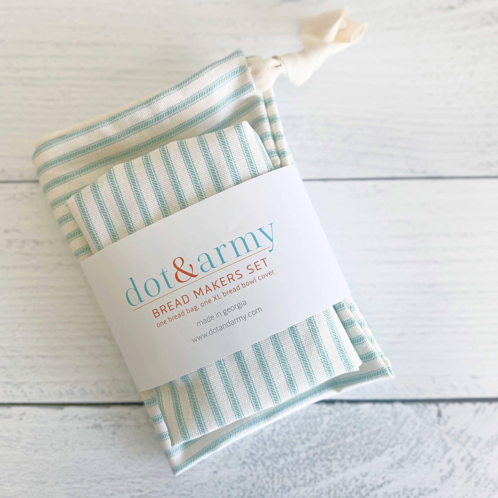 Bread Makers Set in Ticking Stripes, bread bag & bowl cover: Ocean