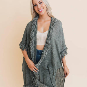 Sun-bleached Fringe Ruffle Kimono