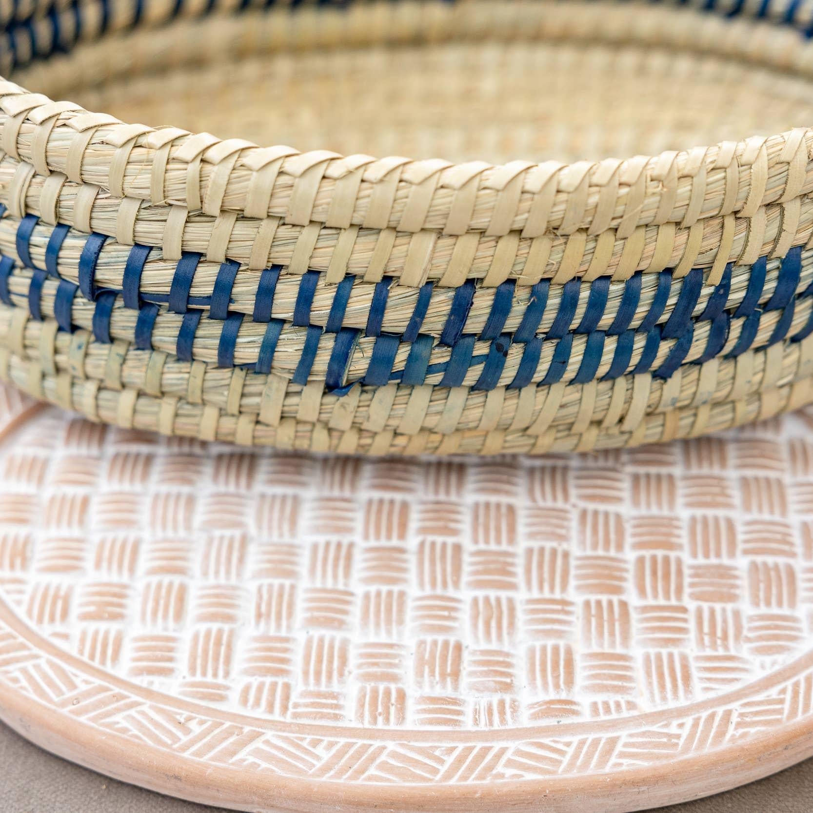 Oval Basket Weave Blue Bread Warmer