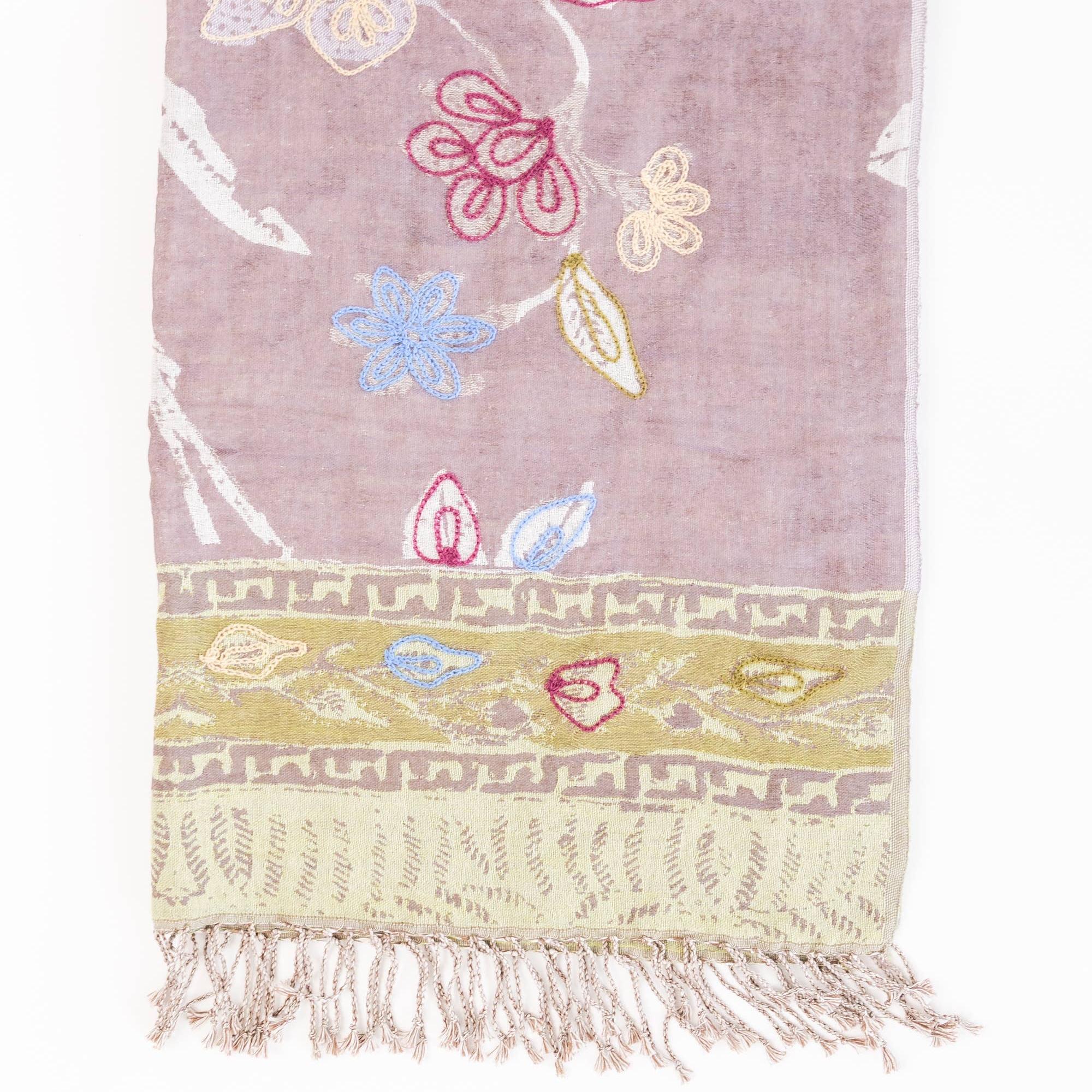 Woven Embroidered Women's Wool Wrap: Salmon