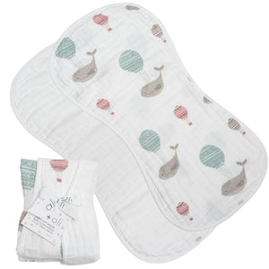 Bamboo Muslin Burp Cloth Set 2-Pack (Whale/White)