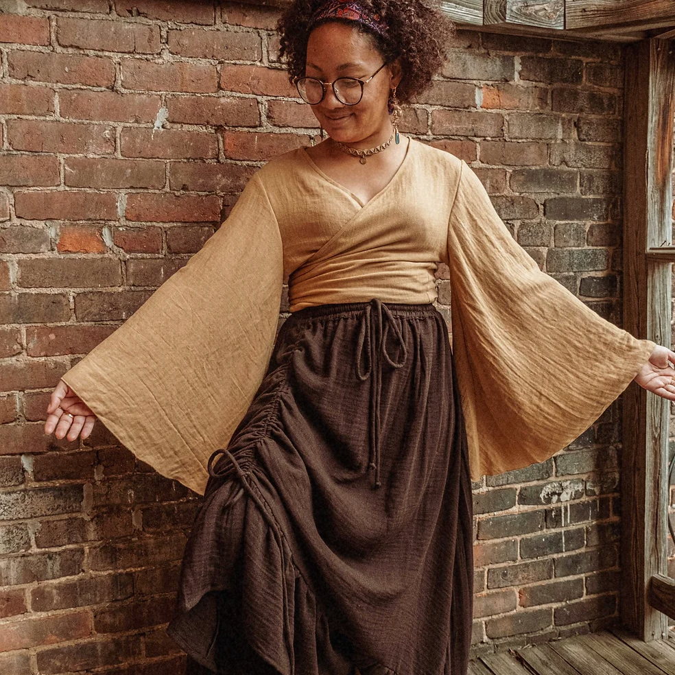 Boho Cinch Ruffle Skirt Organic Cotton Bamboo, Bohemian : Marron / Brown / Regular