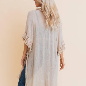 Sun-bleached Fringe Ruffle Kimono