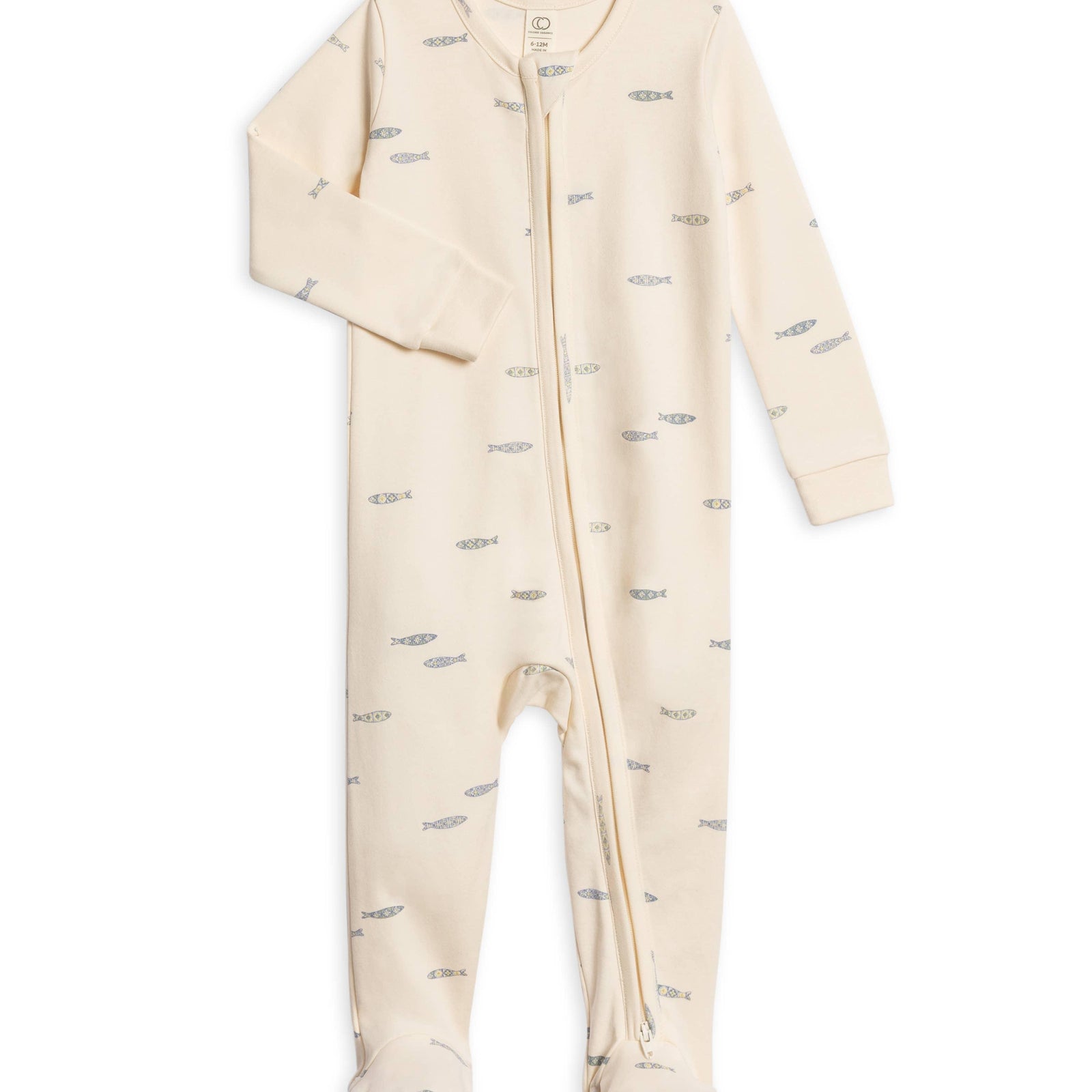 Organic Baby Peyton Footed Sleeper - Fish / Marino + Rain