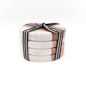 Marble & Wood Round Coaster Set