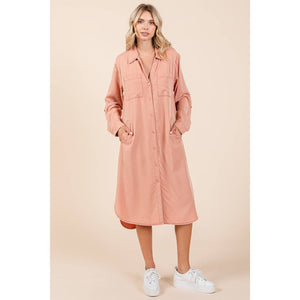 Mineral Wash Shirt Midi Dress: Dusty Coral