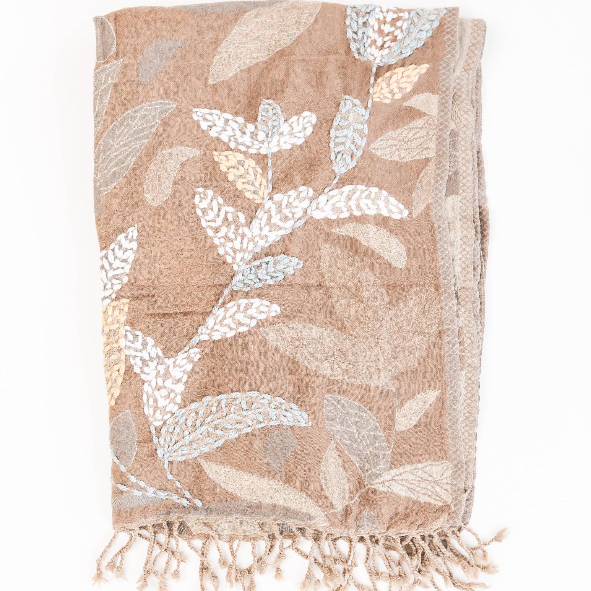 Woven Embroidered Women's Wool Wrap: Salmon