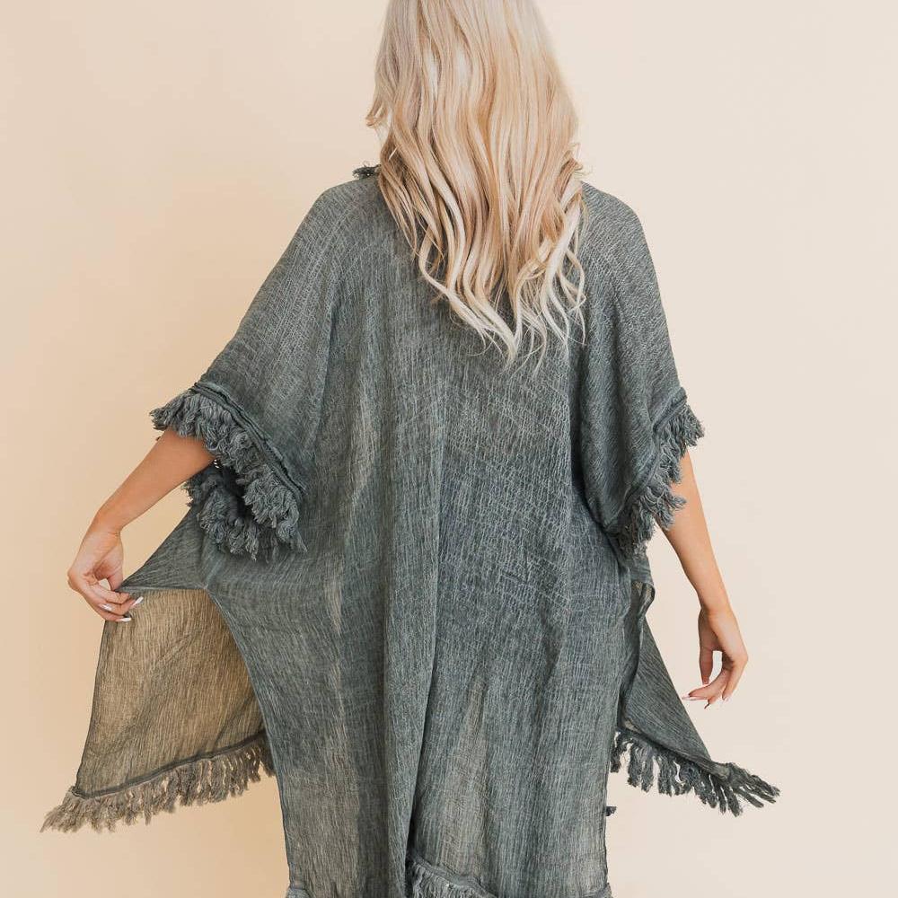 Sun-bleached Fringe Ruffle Kimono